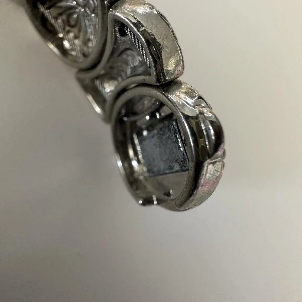 Silver Tone Gold‎ Cross Panel Bangle Bracelet Womens 8 Inch Religious Statement